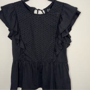 NWT GAP Organic Cotton Vintage Lace Flutter Sleeve Peplum Top BLACK XS